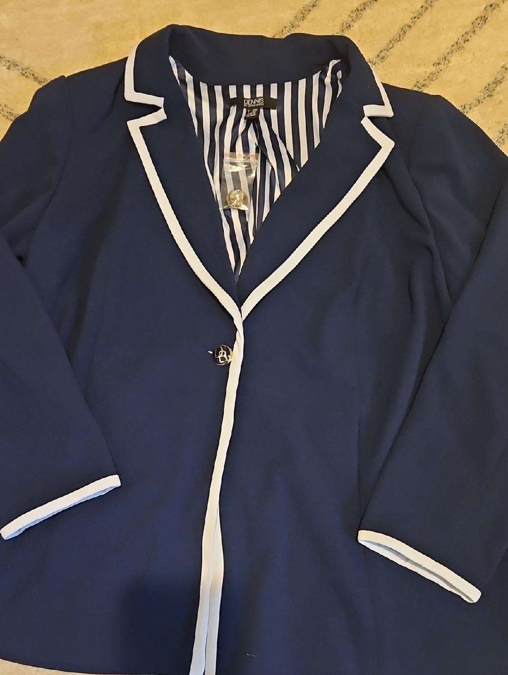dennis basso Navy and White Striped Blazer Lining